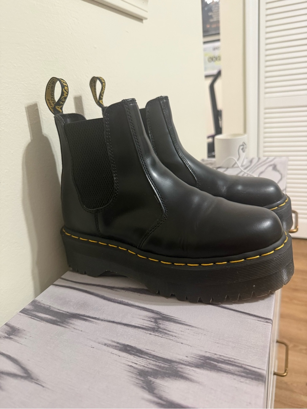 Dr. Martens Black Leather Platform Chelsea Boots